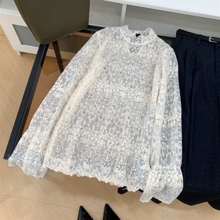 纯色镂空透气秋季 薄款 上衣女 显瘦直筒套头长袖 衬衫