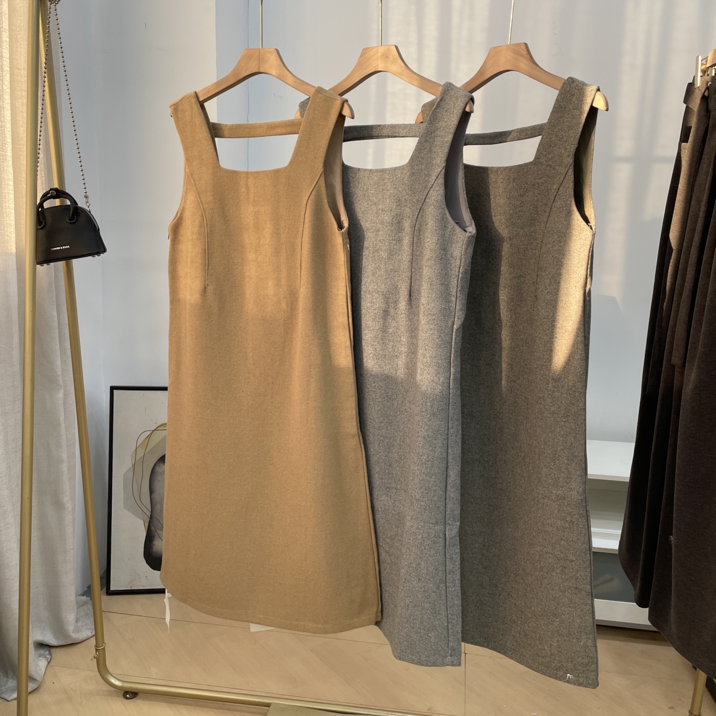 2025春夏新款气质方领百搭外穿无袖中长款背心连衣裙K#16