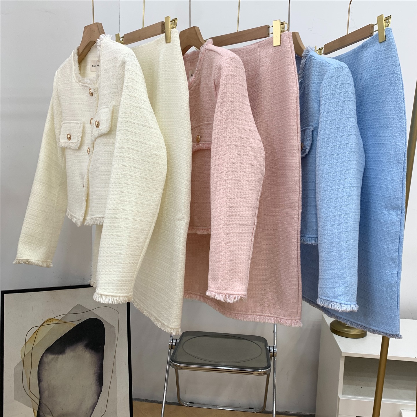 秋季新款时尚小香风套装女单排扣外套+高腰半身裙J#26