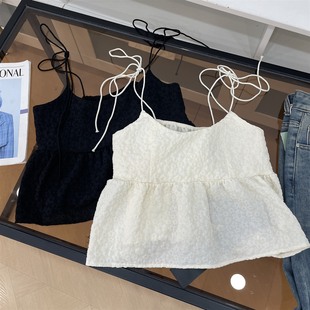 显瘦荷叶边上衣H 气质甜美减龄肌理感吊带背心夏新修身