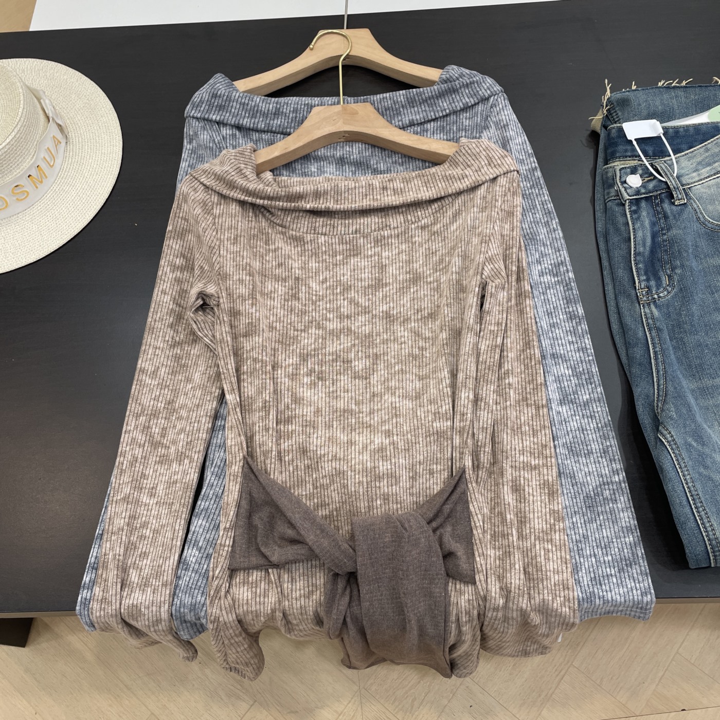 一字领上衣女秋冬季新款时尚长袖绑带辣妹风T恤上衣 I#19