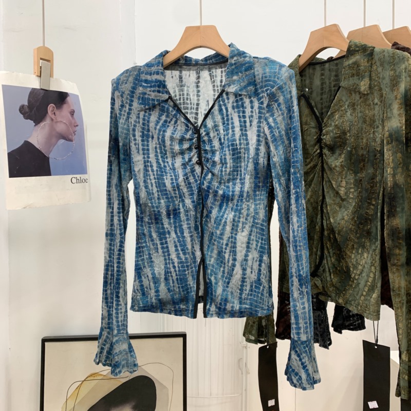 衬衫2025夏季新款韩版复古高级感长袖打底衫女V领显瘦上衣F#20