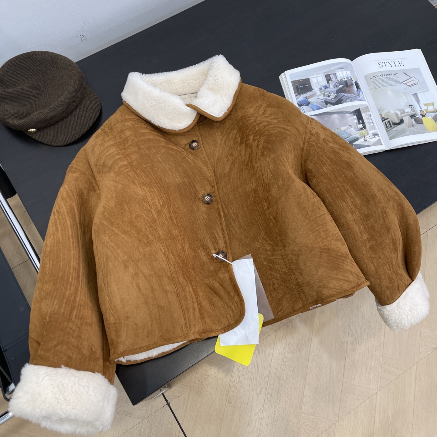 加绒外套春季新款时尚减龄皮毛一体复古宽松上衣女 A#12