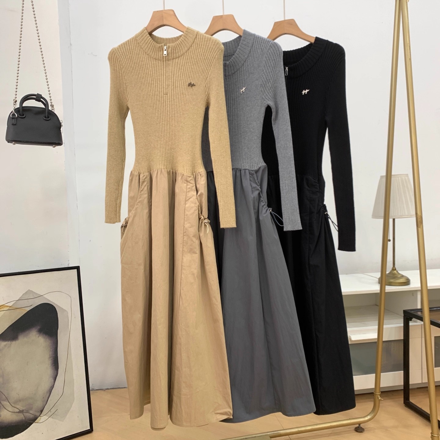 连衣裙纯色秋季百搭简约时尚新款2025修身长裙女 J#19