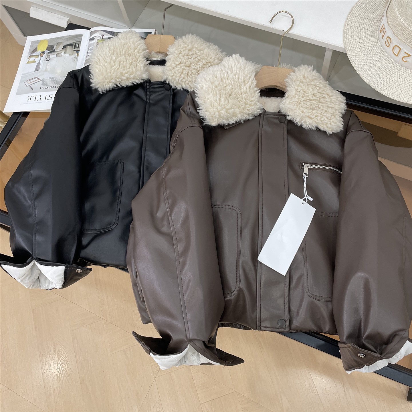 加绒保暖秋冬季大衣女美式复古风时尚百搭气质PU外套K#2