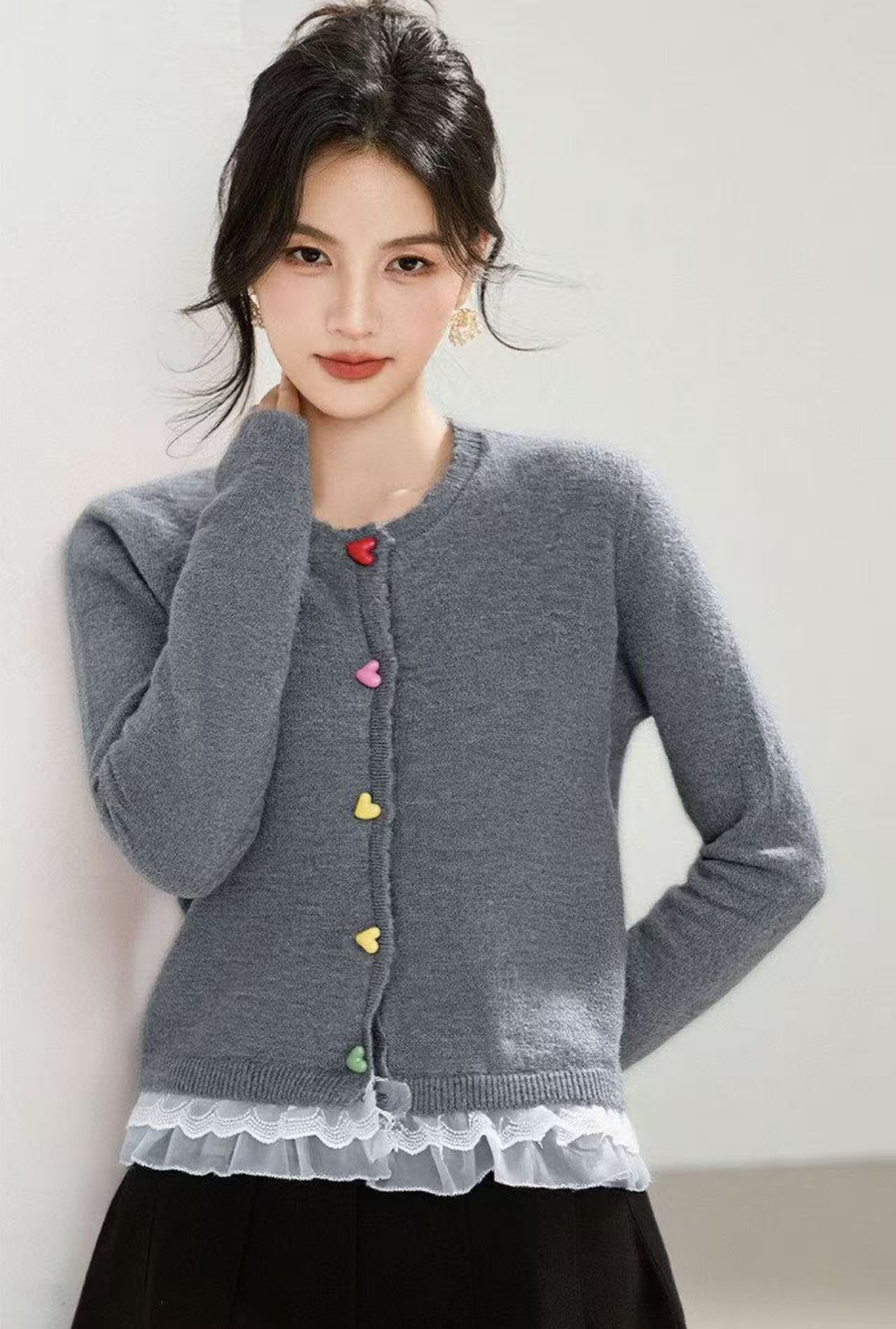 秋冬穿搭2025新款女装宽松圆领针织开衫独特秋冬上衣K#16