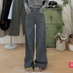 25L 韩系格纹百搭休闲裤 潮牌宽松高腰显瘦长裤 新款 女春季