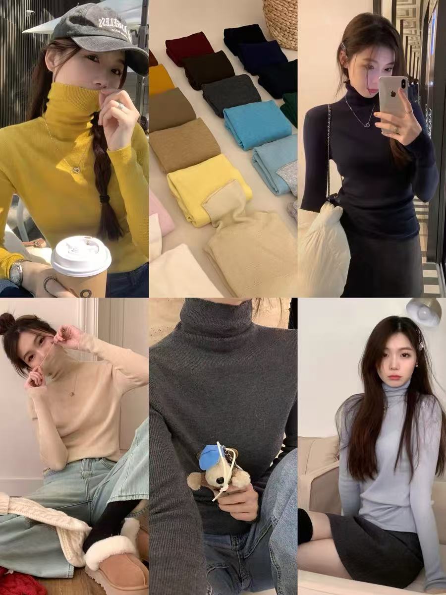 【南】内搭毛衣2025秋冬新款洋气高领堆堆龄针织打底衫女修身上衣