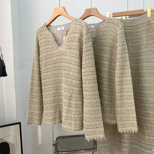 针织衫 新款 小众设计上衣女2025秋季 V领套头宽松长袖