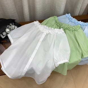 衬衫 2025休闲百搭上衣 纯色圆领花边短袖 小众微透夏季