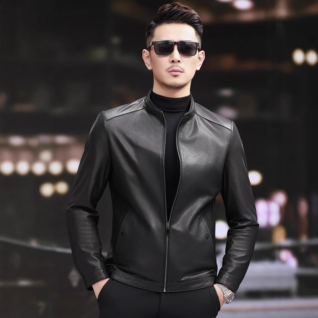 今年流行特惠海宁真皮皮衣男青年绵羊皮机车服小立领皮夹克