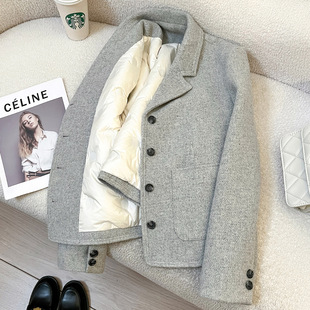 高级感时尚 冬季 外套女2025新款 今年流行特惠灰色羽绒内胆毛呢西装