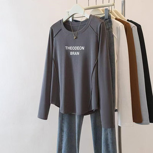 今年流行特惠2025秋新款大码女装胖MM休闲百搭显瘦刺绣字母圆领