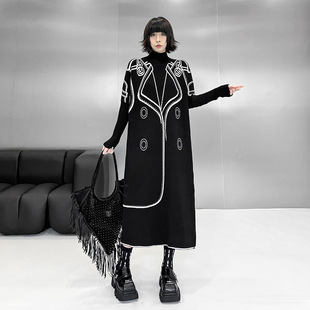 今年流行特惠欧货洋气双面穿半高领毛衣裙女2024冬季 宽松 新款