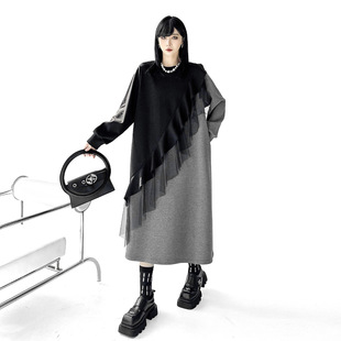 今年流行特惠优雅气质风小众设计感网纱拼接连衣裙2026春款 撞色