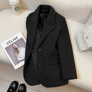 今年流行特惠深灰色毛呢西装 今年流行复古 外套女2025年秋冬新款