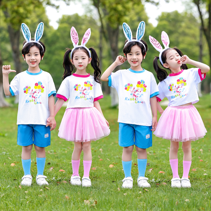 六一儿童小白兔演出服女童蓬蓬裙幼儿园走秀舞蹈服啦啦队表演服装