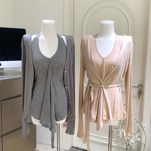 热心芝士侠白水干枯玫瑰oni 天丝羊毛开衫荡领上衣女休闲裤三件套