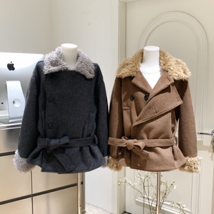 热心芝士侠 WSTAYONE毛领加厚毛呢大衣外套女士小个子高级感