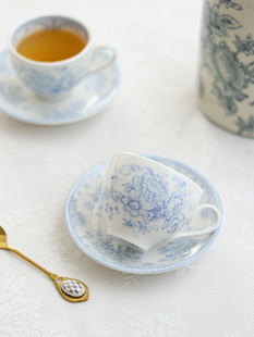 复古蓝系牡丹花下午茶杯碟陶瓷套装田园风咖啡牛奶杯碟英式红茶杯