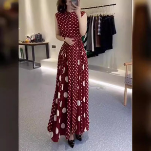 长款 今年流行特惠24187大爱美依缘2025夏季 波点开叉无袖 时尚 新款