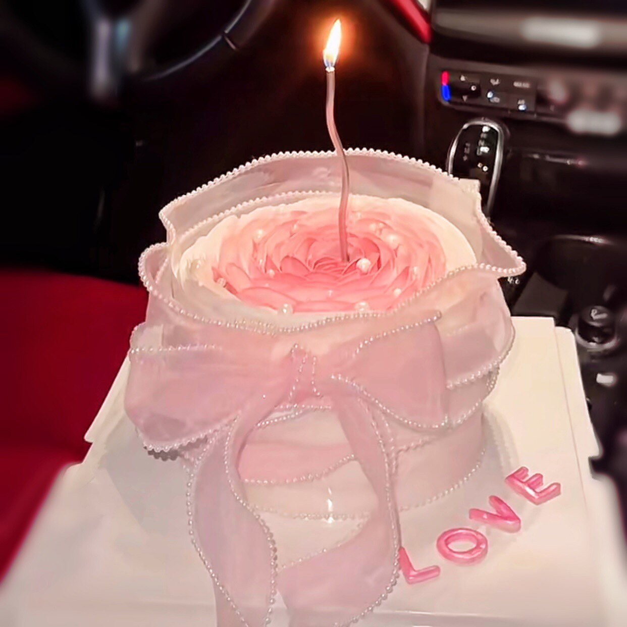 网红蛋糕装饰唯美粉色珍珠丝带围边曲线蜡烛插件女神仙女烘焙装扮