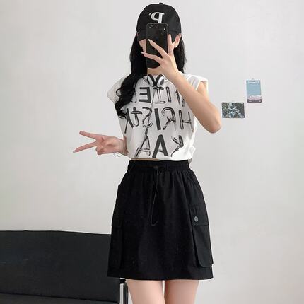卡其色工装裙女夏季薄款显瘦半身a字裙小个子美式五分运动短裤裙