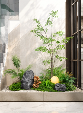 室内仿真绿植造景楼梯下过道玄关