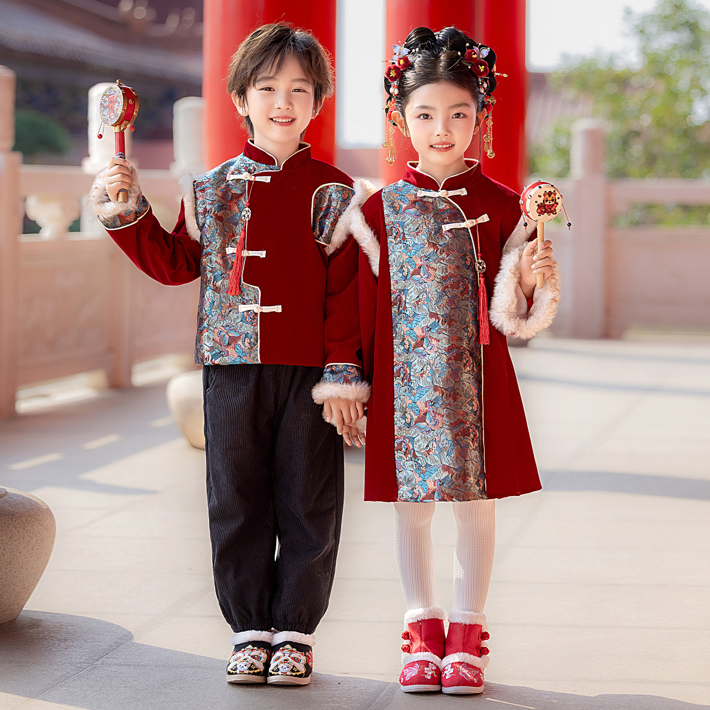 冬季拜年服男童加厚儿童过年服女童汉服女宝年份唐装男宝喜庆服装