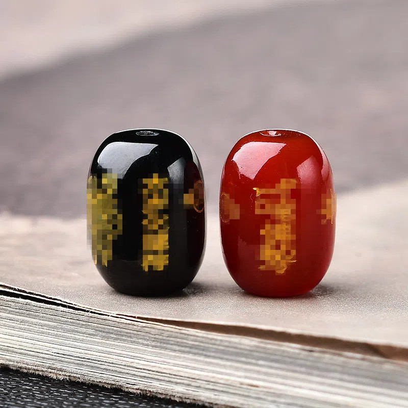 天然红黑玛瑙化解烫金珠子桶珠圆珠子 DIY手工编织本命年红绳配珠