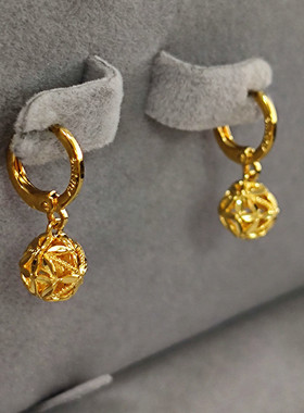 结婚送礼新款24k包金耳环18k金色转运珠耳坠 女时尚百搭耳饰潮