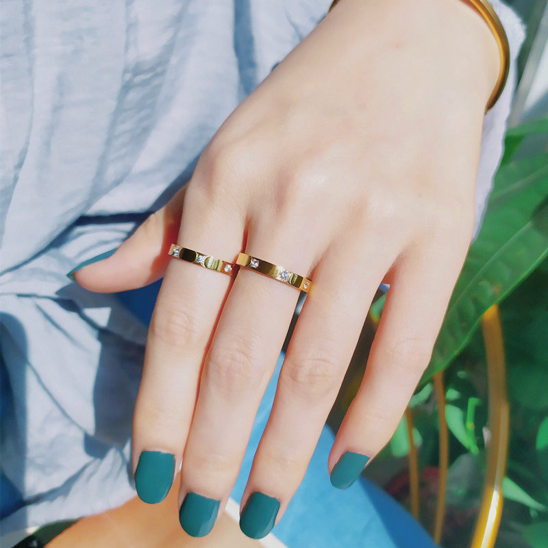 Huo Ting冷淡风精致轻奢18K金色小众镶钻女关节戒指新中式指环潮