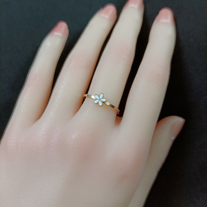 特价洗手不用摘玫瑰金色黑白珐琅细戒指小清新雏菊叠戴简约指环