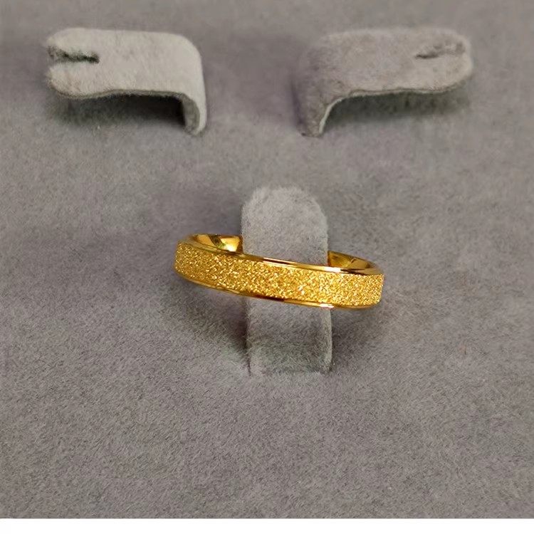 Huo Ting古法金色磨砂宽戒指女冷淡风小众高级感钛钢食指戒子潮