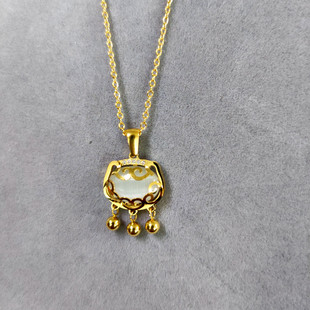 钛钢18K金祥云白玉髓如意平安锁项链女夏小众轻奢长命同心锁吊坠