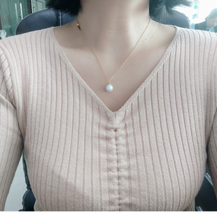 手工简约优雅18K金色单颗圆形珍珠项链不掉色精致气质吊坠毛衣链