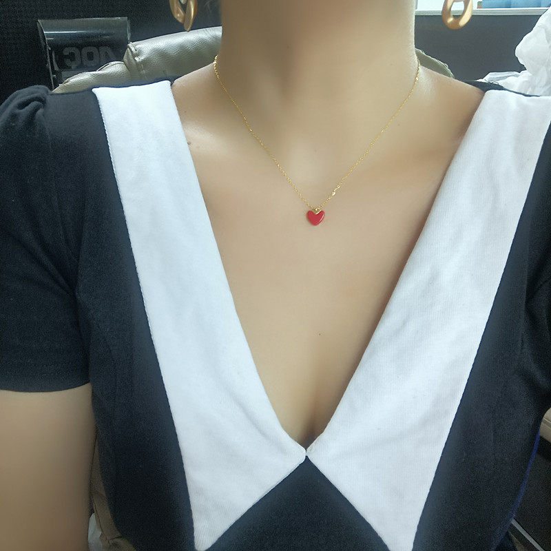 小红心项链女钛钢镀18k金色锁骨链桃心红色爱心吊坠轻奢小众颈链