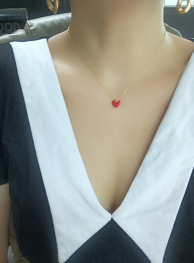 小红心项链女钛钢镀18k金色锁骨链桃心红色爱心吊坠轻奢小众颈链