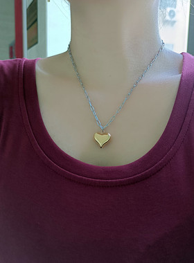 欧美法式复古爱心桃心形吊坠项链女夏小众金银撞色ins拼色锁骨链