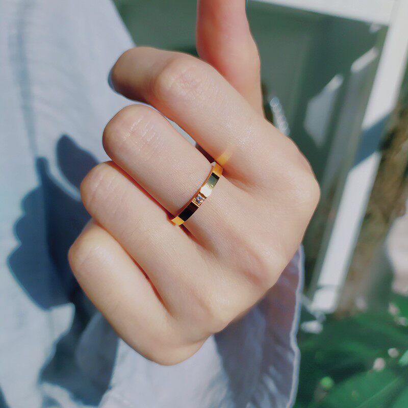 不易褪色简约小钻戒女 美国14K包金精致微镶锆石ins美国金属戒指