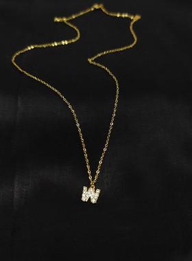 Huo Ting定制14K包金姓名字母项链 女轻奢小众闪choker锁骨链礼物