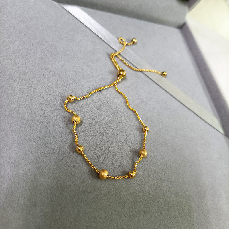 小众设计极简钛钢镀18k金色满天星圆珠抽绳不易掉色可调节脚链女