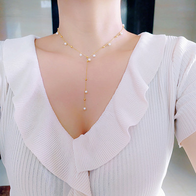 特价钛钢镀K金色满天星珍珠Y字流苏女ins超仙项链不易掉色锁骨链