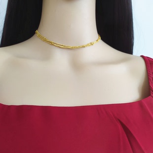短款金色豆豆迷你圆珠锁骨链颈链女 18K金色多层chic叠戴礼物项链