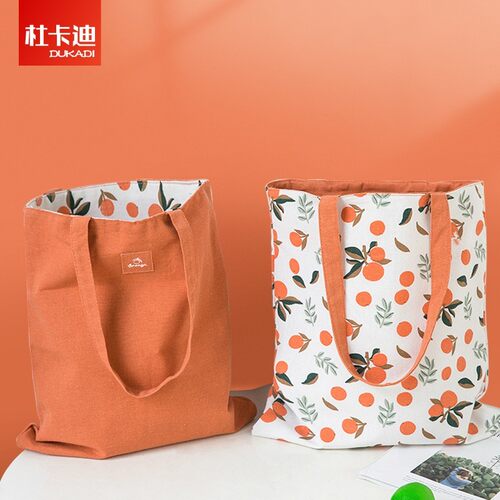 ins风女夏文艺包单肩双面帆布袋