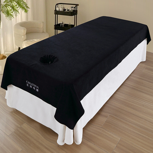 美容院床单按摩理疗床单带洞口加厚美容院一片式床罩单件床罩黑白