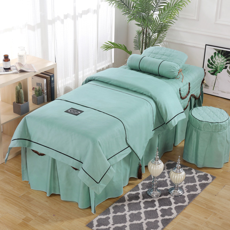 领御美容院床罩四件套欧式按摩美甲理疗床套简约纯色logo尺寸定制