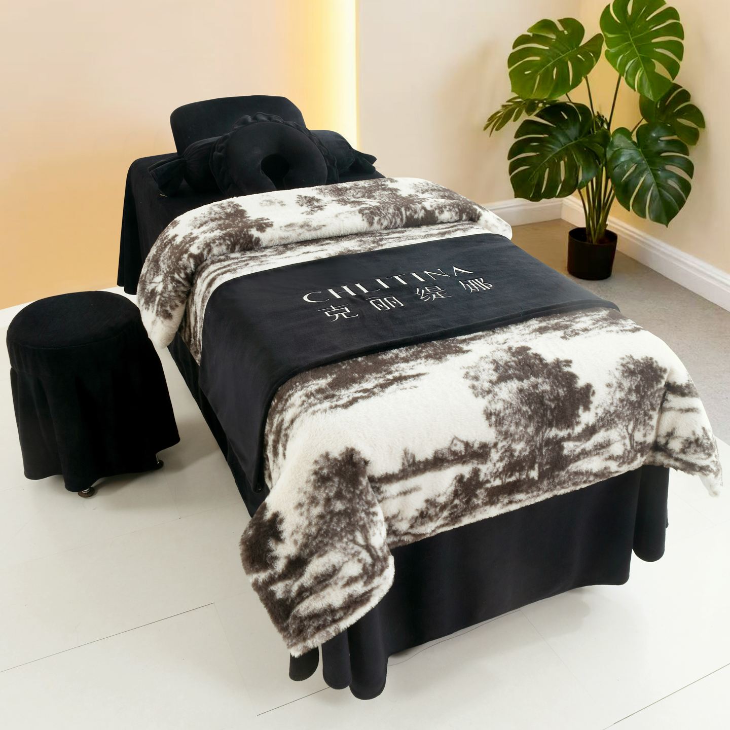 领御冬兔毛绒美容床罩送床旗logo