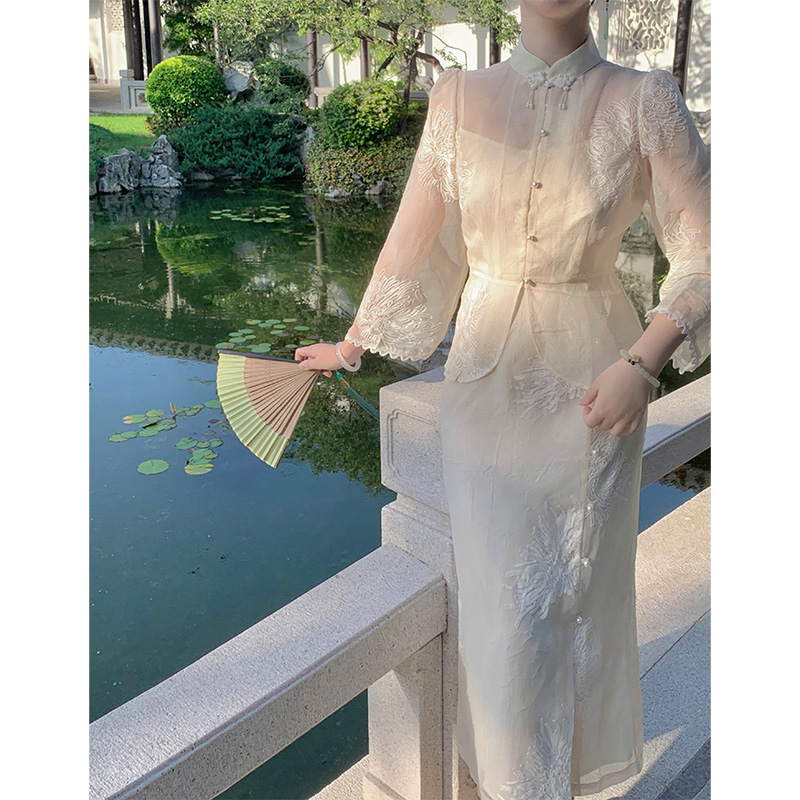 麓津自制《香腮雪》新中式國風(fēng)復(fù)古素雅旗袍連衣裙女夏季上衣裙子