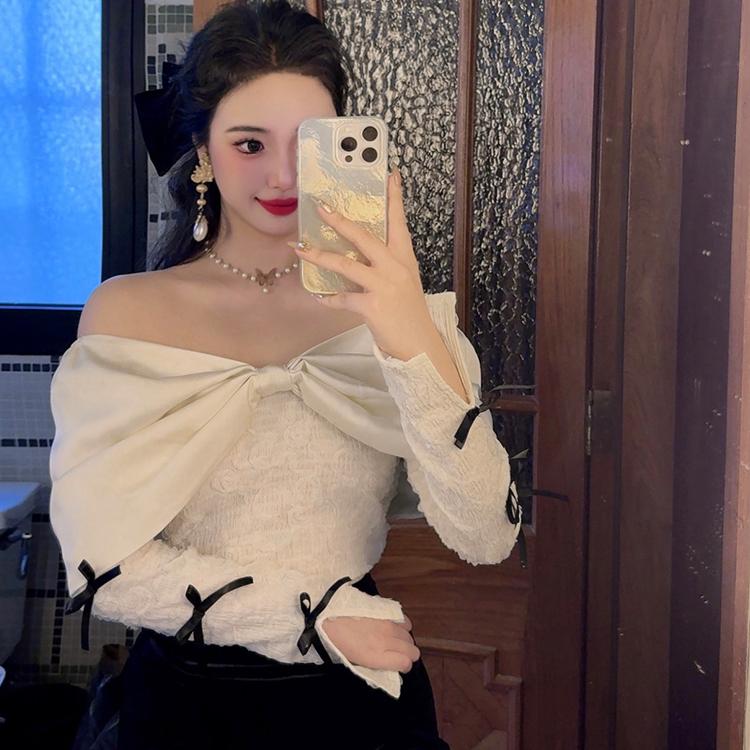 麓津自制《奥黛丽》芭蕾风两穿｜重工衬衫肩部弹力刺绣蝴蝶结设计